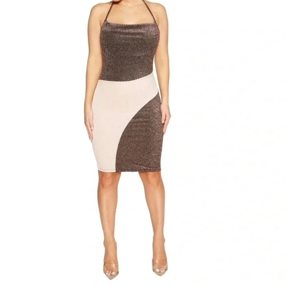 NAKED WARDROBE Color-block Cowl Neck
Mini Dress NWT XS